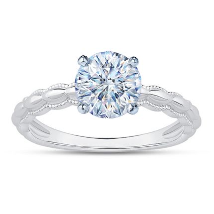 Milgrain Scalloped Solitaire Engagement Ring Setting 14K White Gold
